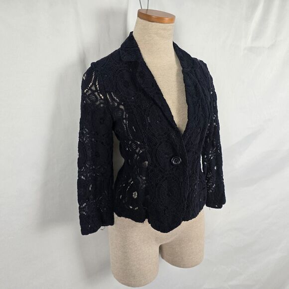 Monteau Cardigan Women's Small Dark Blue Knit Lace Single Button Long Sleeve - Picture 13 of 13